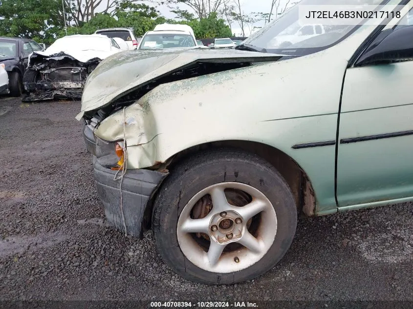 1992 Toyota Tercel Std VIN: JT2EL46B3N0217118 Lot: 40708394