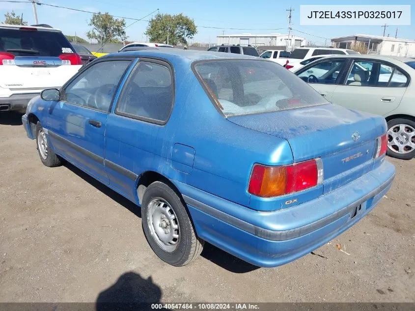 1993 Toyota Tercel Dx VIN: JT2EL43S1P0325017 Lot: 40547484