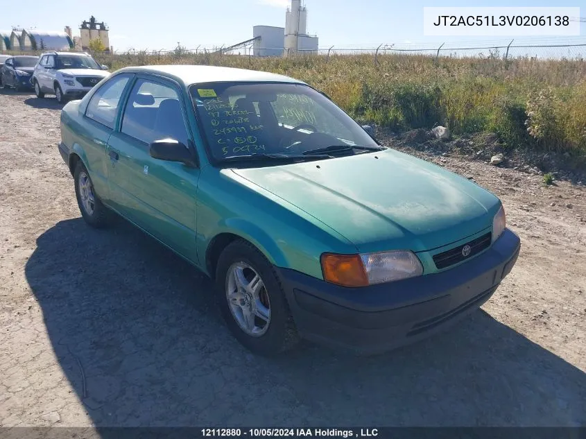 1997 Toyota Tercel Ce VIN: JT2AC51L3V0206138 Lot: 12112880