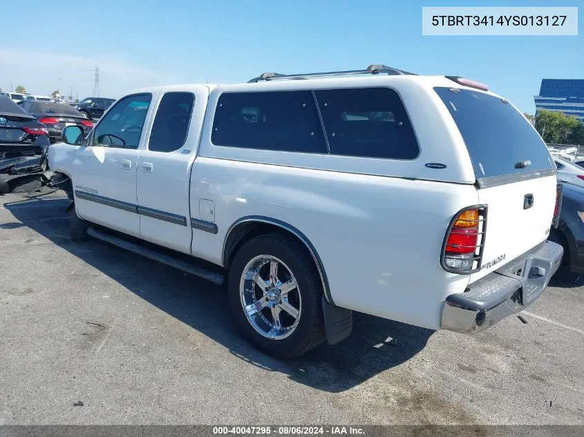 2000 Toyota Tundra Sr5 V8 VIN: 5TBRT3414YS013127 Lot: 40047295