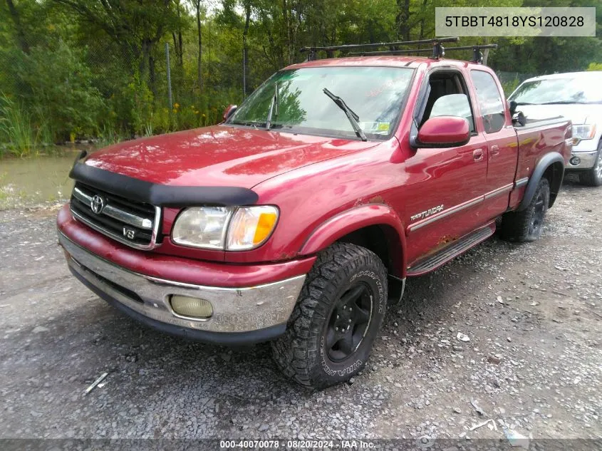 2000 Toyota Tundra Ltd V8 VIN: 5TBBT4818YS120828 Lot: 40070078