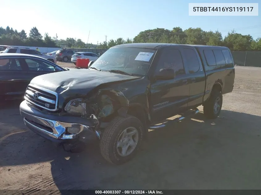 2000 Toyota Tundra Sr5 V8 VIN: 5TBBT4416YS119117 Lot: 40083307