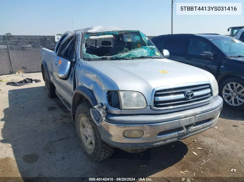 2000 Toyota Tundra Access Cab/Access Cab Sr5 VIN: 5TBBT4413YS031416 Lot: 40142415