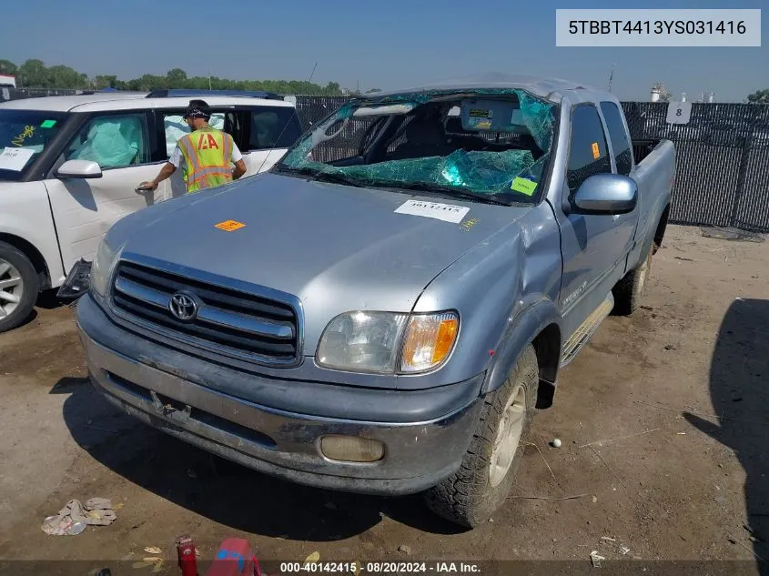 2000 Toyota Tundra Access Cab/Access Cab Sr5 VIN: 5TBBT4413YS031416 Lot: 40142415