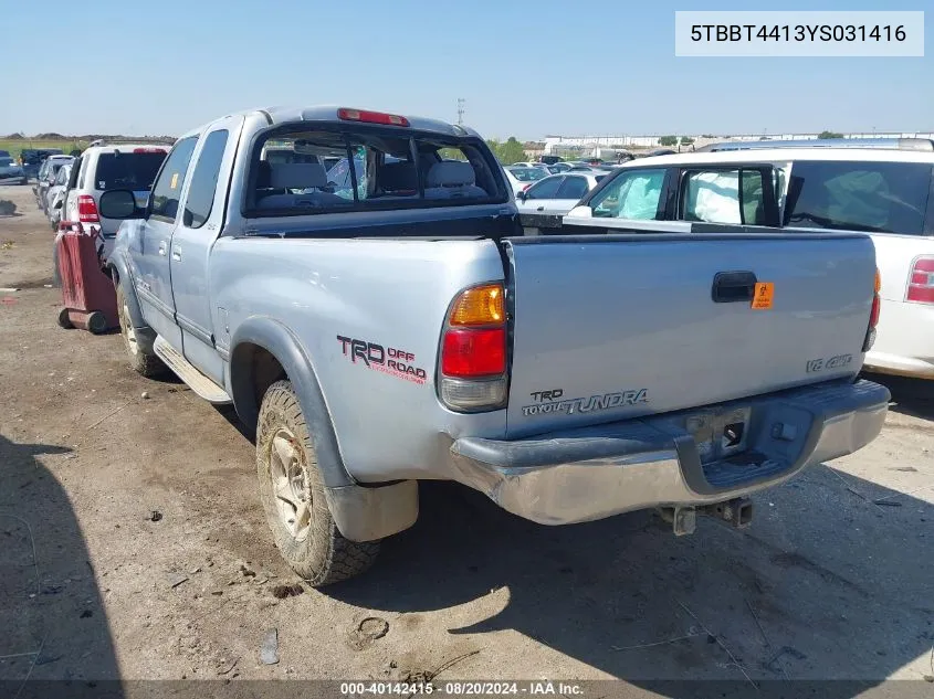 2000 Toyota Tundra Access Cab/Access Cab Sr5 VIN: 5TBBT4413YS031416 Lot: 40142415