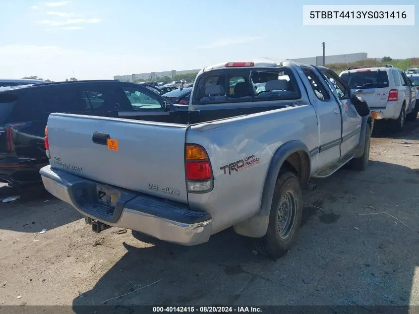 2000 Toyota Tundra Access Cab/Access Cab Sr5 VIN: 5TBBT4413YS031416 Lot: 40142415