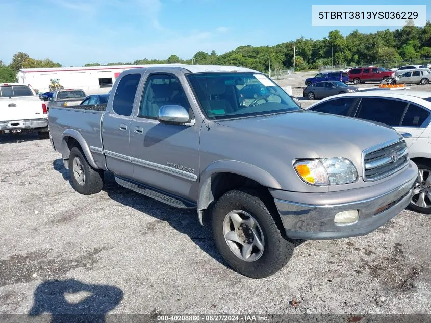 2000 Toyota Tundra Ltd V8 VIN: 5TBRT3813YS036229 Lot: 40208866