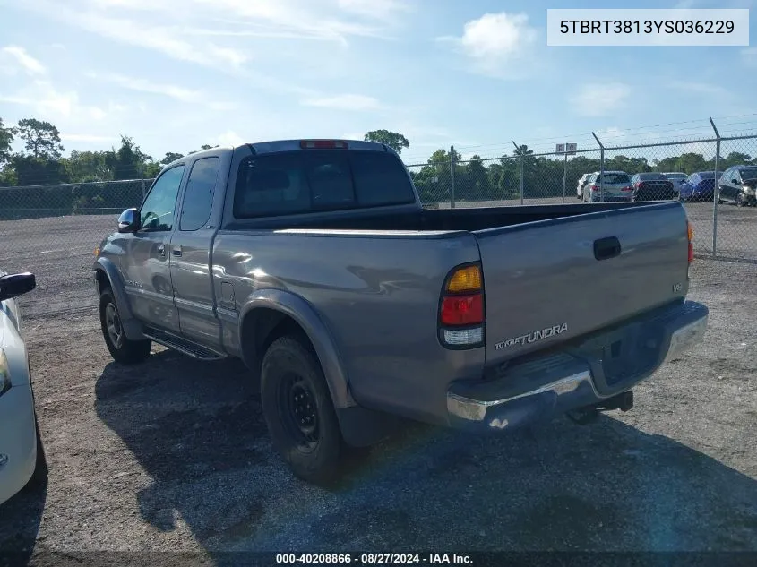 5TBRT3813YS036229 2000 Toyota Tundra Ltd V8