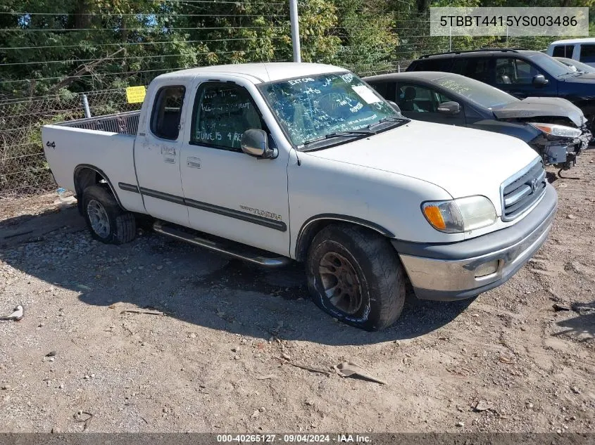 2000 Toyota Tundra Sr5 V8 VIN: 5TBBT4415YS003486 Lot: 40265127