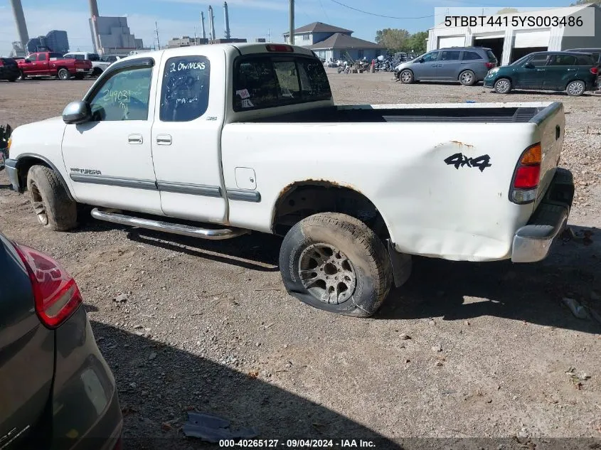 2000 Toyota Tundra Sr5 V8 VIN: 5TBBT4415YS003486 Lot: 40265127