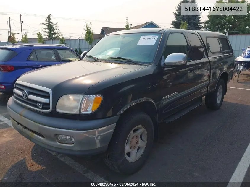 2000 Toyota Tundra Sr5 V8 VIN: 5TBBT4416YS004422 Lot: 40290476