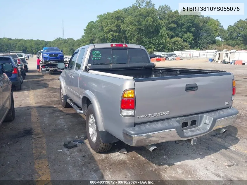 2000 Toyota Tundra Ltd V8 VIN: 5TBRT3810YS055076 Lot: 40319072