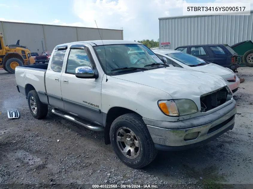 2000 Toyota Tundra Sr5 V8 VIN: 5TBRT3416YS090517 Lot: 40322565