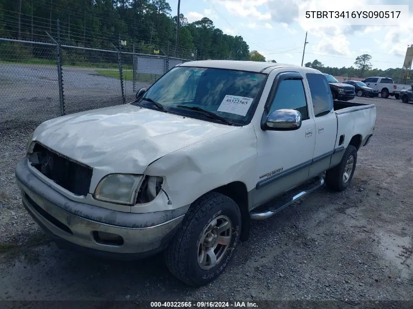 2000 Toyota Tundra Sr5 V8 VIN: 5TBRT3416YS090517 Lot: 40322565