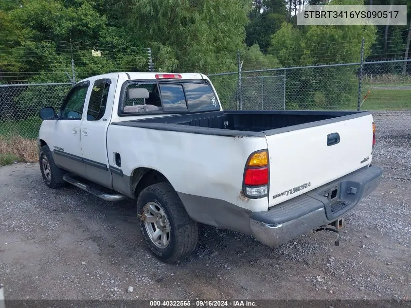 2000 Toyota Tundra Sr5 V8 VIN: 5TBRT3416YS090517 Lot: 40322565