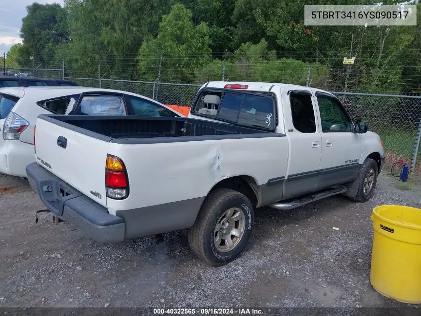 2000 Toyota Tundra Sr5 V8 VIN: 5TBRT3416YS090517 Lot: 40322565