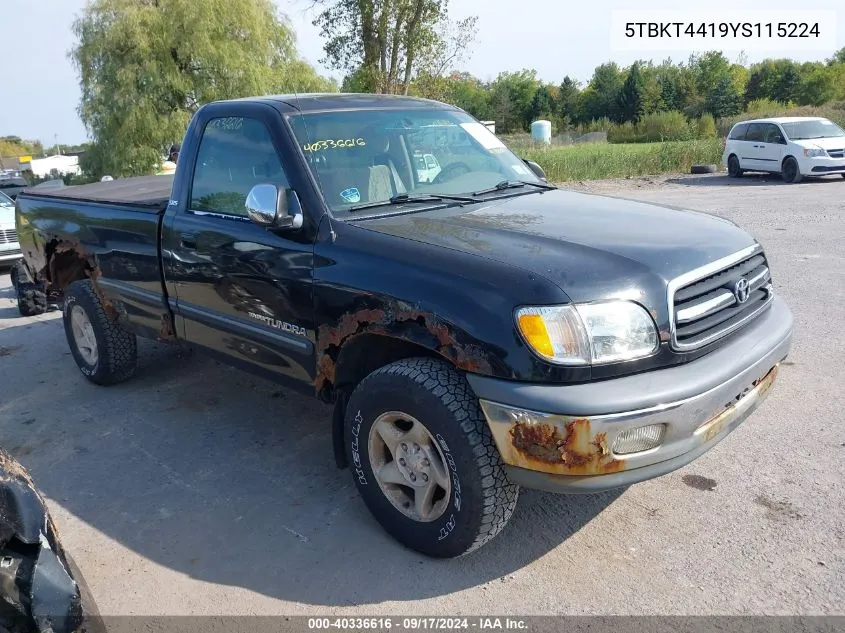 2000 Toyota Tundra Sr5 V8 VIN: 5TBKT4419YS115224 Lot: 40336616