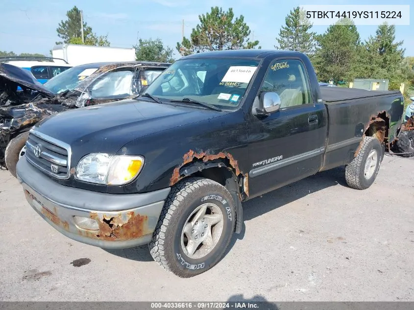 2000 Toyota Tundra Sr5 V8 VIN: 5TBKT4419YS115224 Lot: 40336616