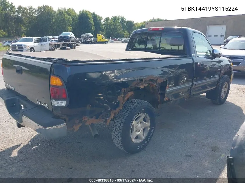 2000 Toyota Tundra Sr5 V8 VIN: 5TBKT4419YS115224 Lot: 40336616