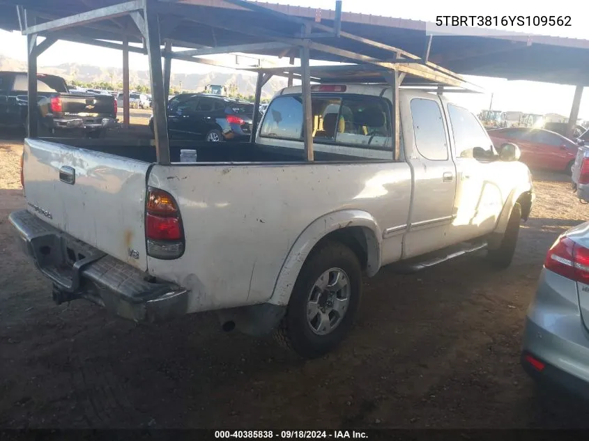 2000 Toyota Tundra Ltd V8 VIN: 5TBRT3816YS109562 Lot: 40385838