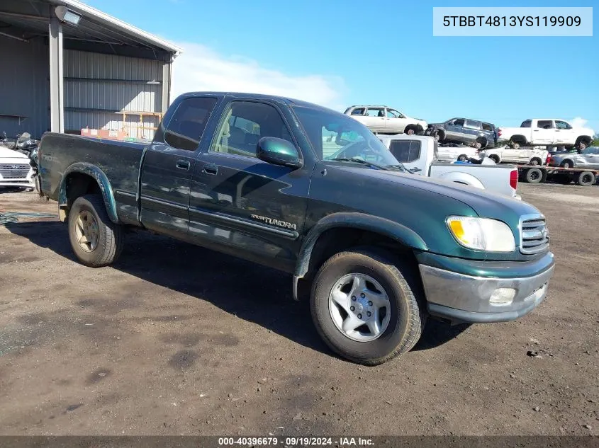 2000 Toyota Tundra Ltd V8 VIN: 5TBBT4813YS119909 Lot: 40396679