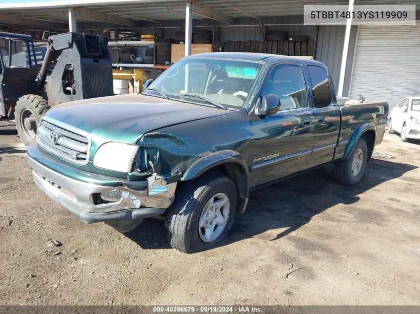 2000 Toyota Tundra Ltd V8 VIN: 5TBBT4813YS119909 Lot: 40396679