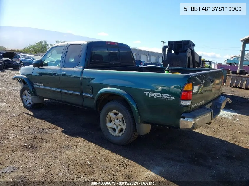 2000 Toyota Tundra Ltd V8 VIN: 5TBBT4813YS119909 Lot: 40396679