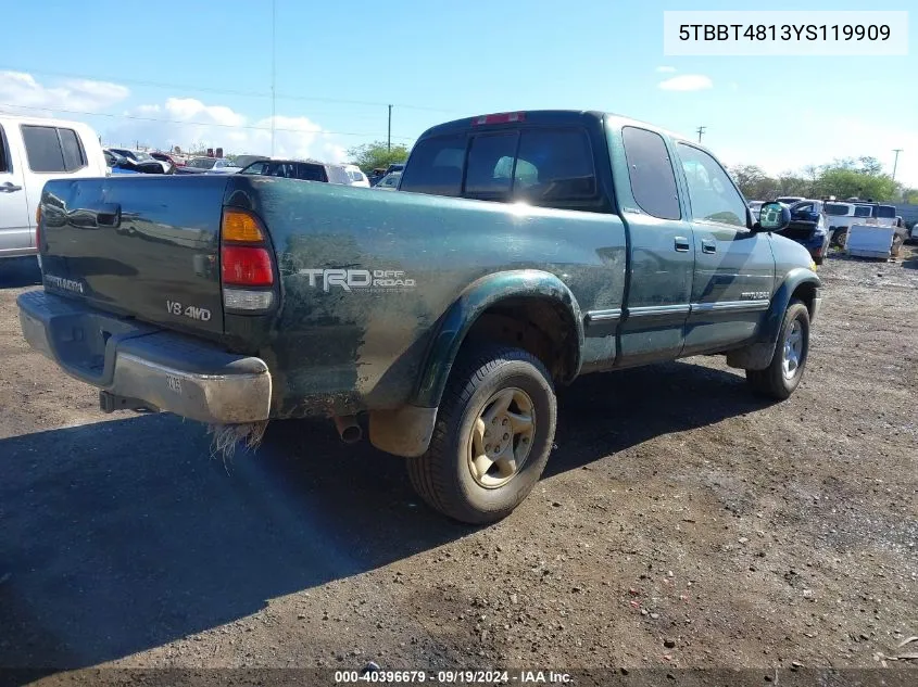 2000 Toyota Tundra Ltd V8 VIN: 5TBBT4813YS119909 Lot: 40396679