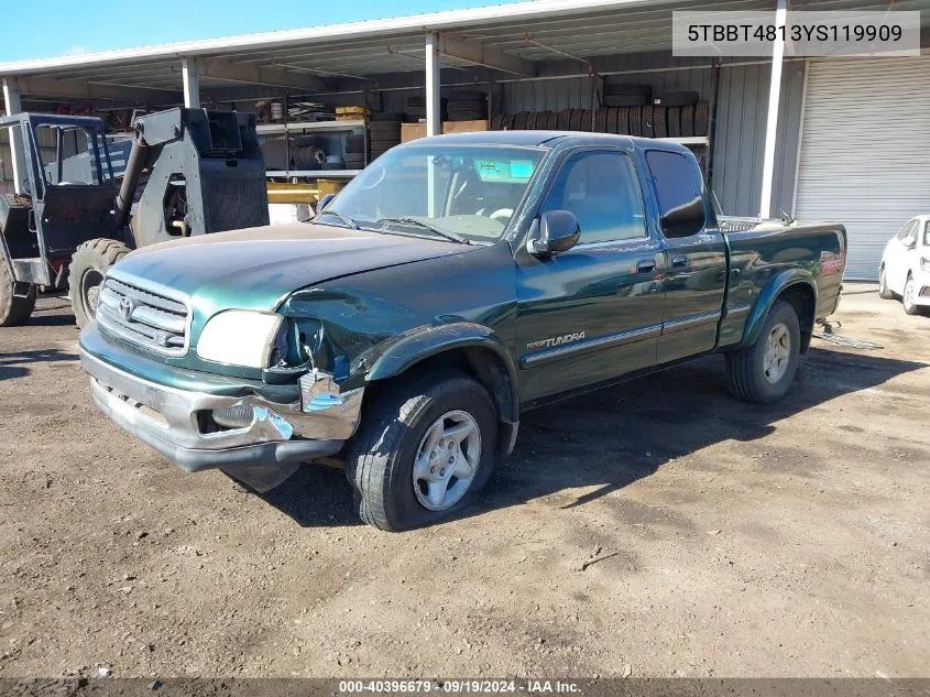 2000 Toyota Tundra Ltd V8 VIN: 5TBBT4813YS119909 Lot: 40396679