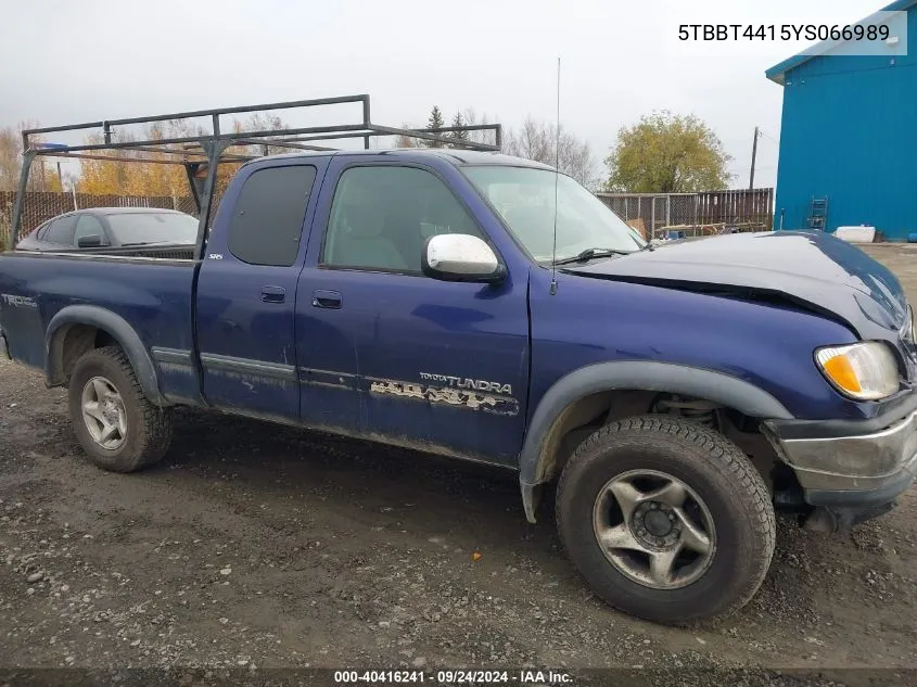 2000 Toyota Tundra Sr5 V8 VIN: 5TBBT4415YS066989 Lot: 40416241