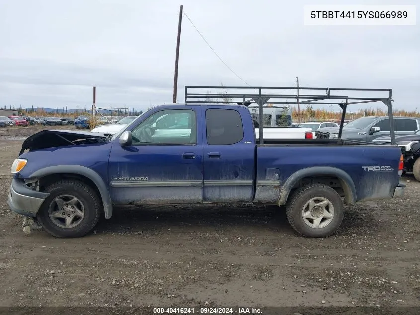 2000 Toyota Tundra Sr5 V8 VIN: 5TBBT4415YS066989 Lot: 40416241