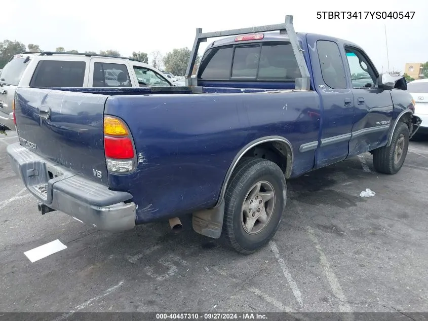 2000 Toyota Tundra Sr5 V8 VIN: 5TBRT3417YS040547 Lot: 40457310