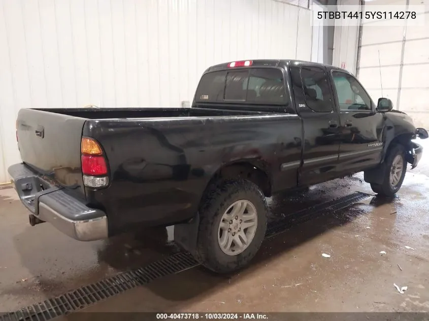 2000 Toyota Tundra Sr5 V8 VIN: 5TBBT4415YS114278 Lot: 40473718