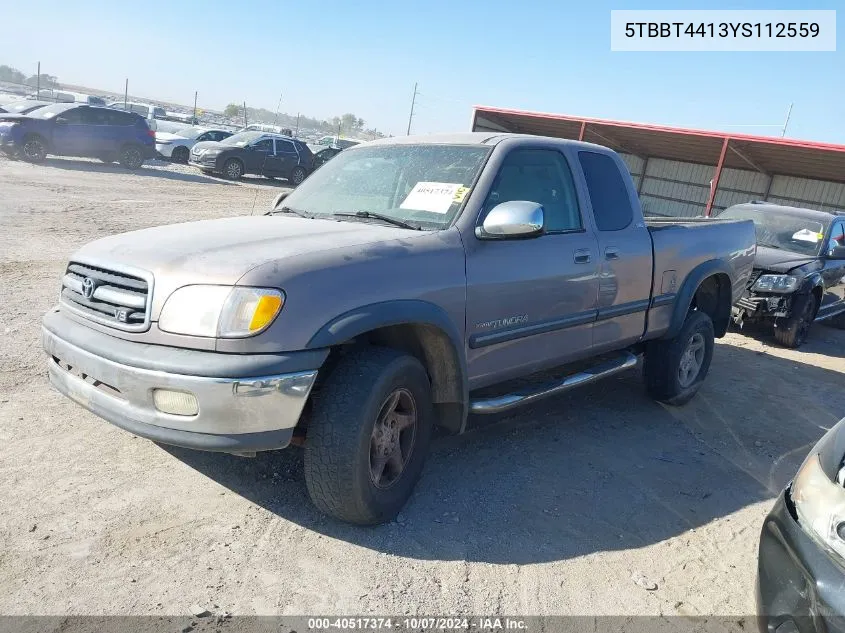 2000 Toyota Tundra Access Cab/Access Cab Sr5 VIN: 5TBBT4413YS112559 Lot: 40517374