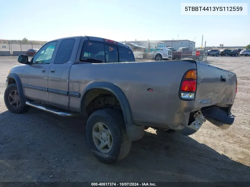 2000 Toyota Tundra Access Cab/Access Cab Sr5 VIN: 5TBBT4413YS112559 Lot: 40517374