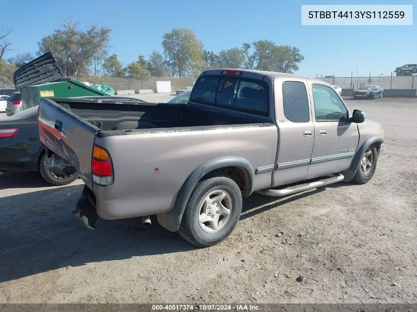 2000 Toyota Tundra Access Cab/Access Cab Sr5 VIN: 5TBBT4413YS112559 Lot: 40517374