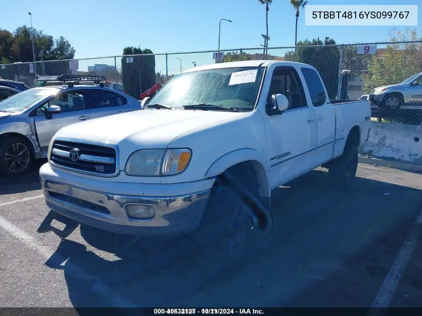 2000 Toyota Tundra Ltd V8 VIN: 5TBBT4816YS099767 Lot: 40532127