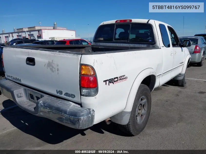 2000 Toyota Tundra Ltd V8 VIN: 5TBBT4816YS099767 Lot: 40532127