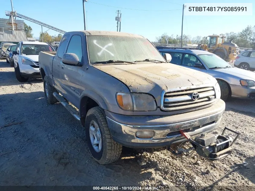 2000 Toyota Tundra Ltd V8 VIN: 5TBBT4817YS085991 Lot: 40542265