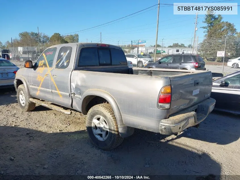 5TBBT4817YS085991 2000 Toyota Tundra Ltd V8