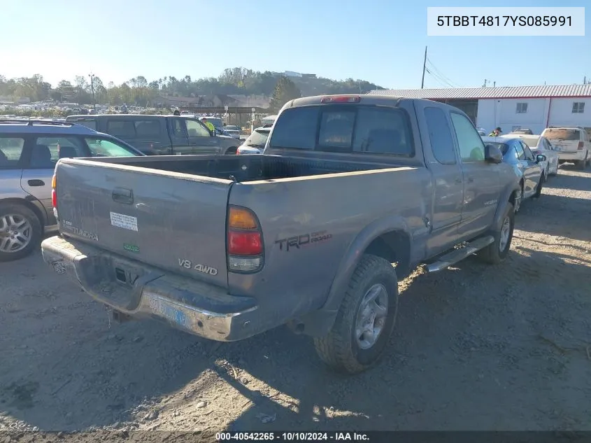 5TBBT4817YS085991 2000 Toyota Tundra Ltd V8