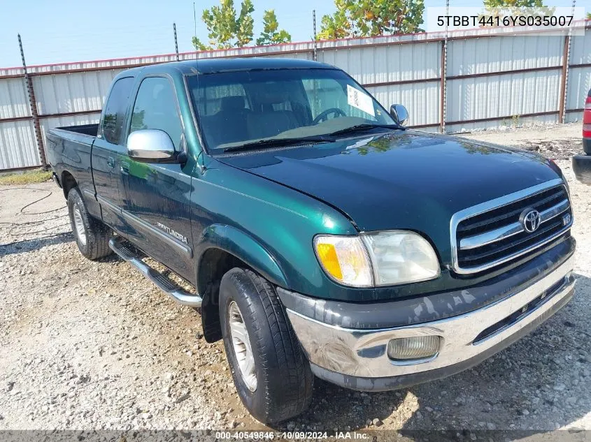 2000 Toyota Tundra Sr5 V8 VIN: 5TBBT4416YS035007 Lot: 40549846