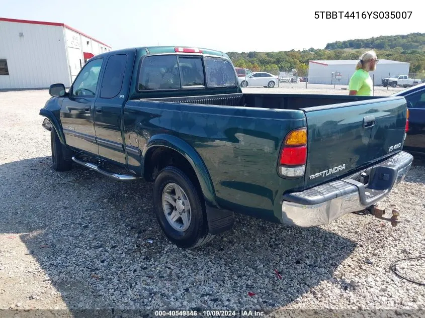 2000 Toyota Tundra Sr5 V8 VIN: 5TBBT4416YS035007 Lot: 40549846