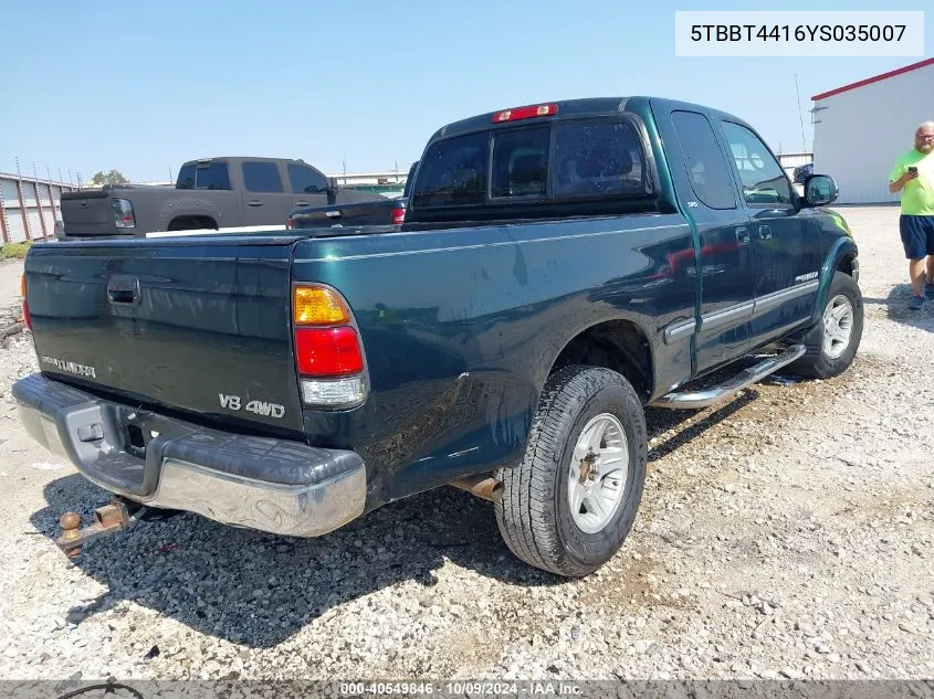 2000 Toyota Tundra Sr5 V8 VIN: 5TBBT4416YS035007 Lot: 40549846