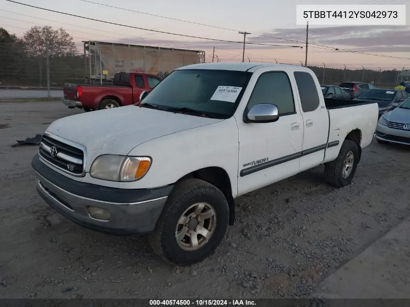 2000 Toyota Tundra Sr5 V8 VIN: 5TBBT4412YS042973 Lot: 40574500