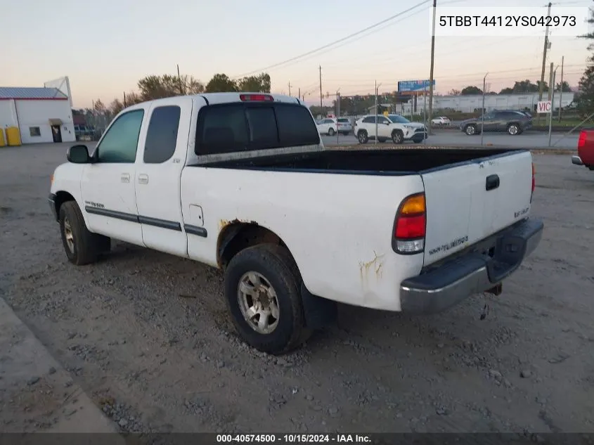 2000 Toyota Tundra Sr5 V8 VIN: 5TBBT4412YS042973 Lot: 40574500