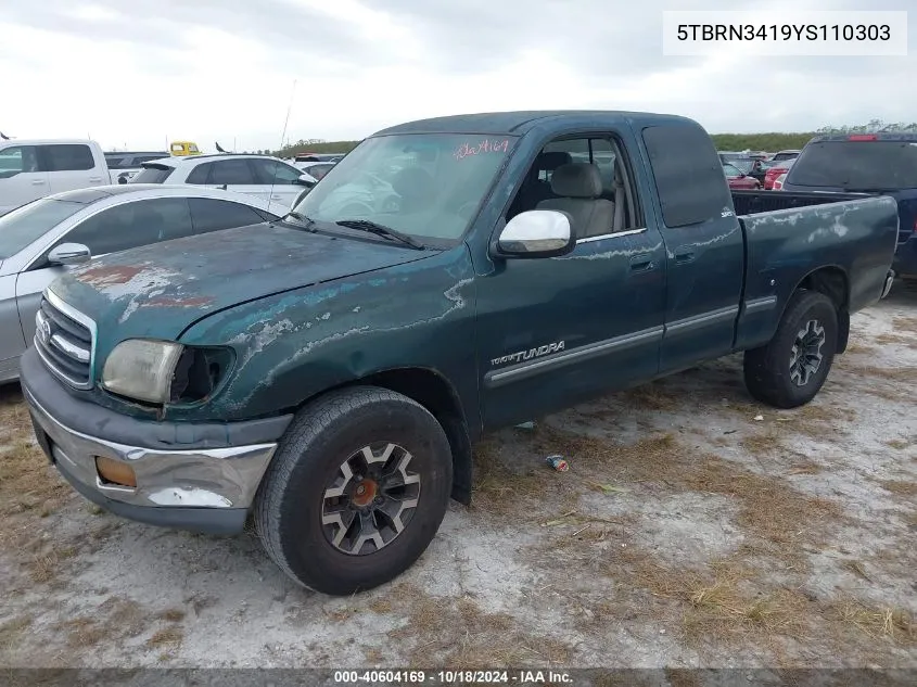 2000 Toyota Tundra Sr5 VIN: 5TBRN3419YS110303 Lot: 40604169