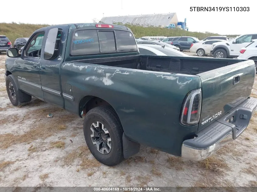 2000 Toyota Tundra Sr5 VIN: 5TBRN3419YS110303 Lot: 40604169