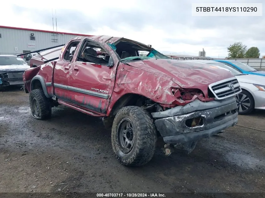 2000 Toyota Tundra Sr5 V8 VIN: 5TBBT4418YS110290 Lot: 40703717