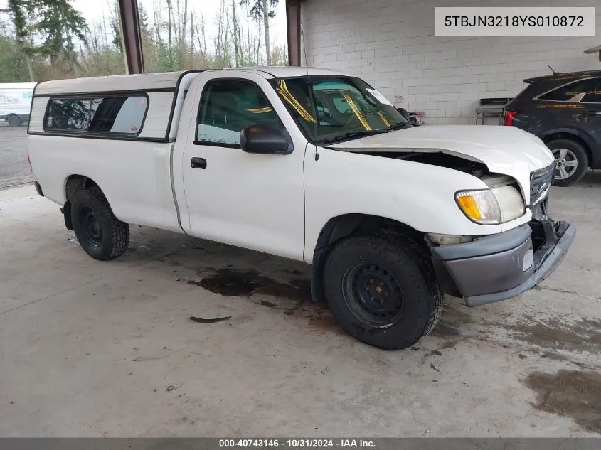 2000 Toyota Tundra VIN: 5TBJN3218YS010872 Lot: 40743146